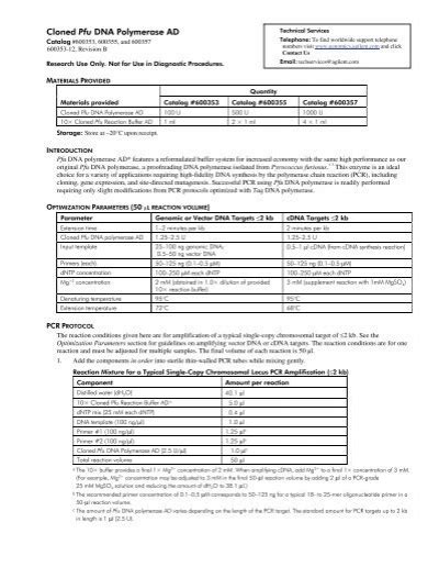 Manual Cloned Pfu Dna Polymerase Ad Agilent Technologies Inc