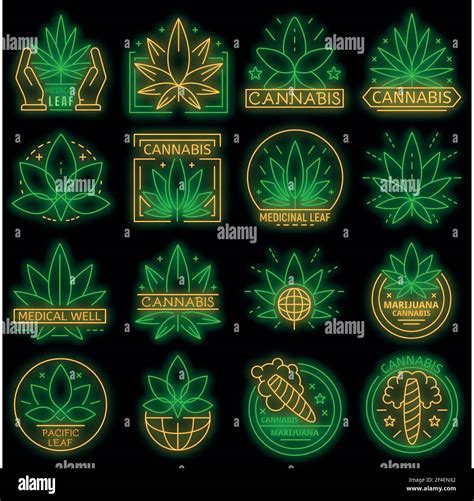 Cannabis Logo Set Outline Set Of Cannabis Vector Logo Neon Color On