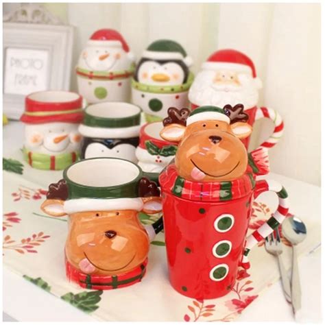 Red Ceramic Christmas Mugs Santa Christmas Deer Snowmen Penguin Creative Cute Christmas Mugs