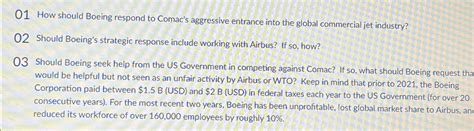 Solved 01 ﻿How should Boeing respond to Comac's aggressive | Chegg.com