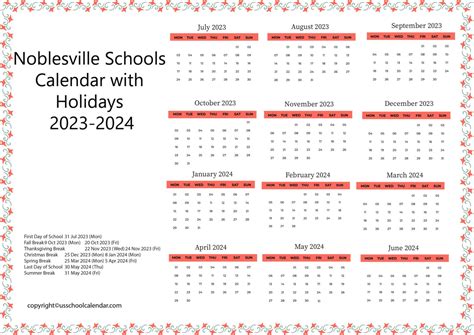 Noblesville School Calendar Charo Deedee