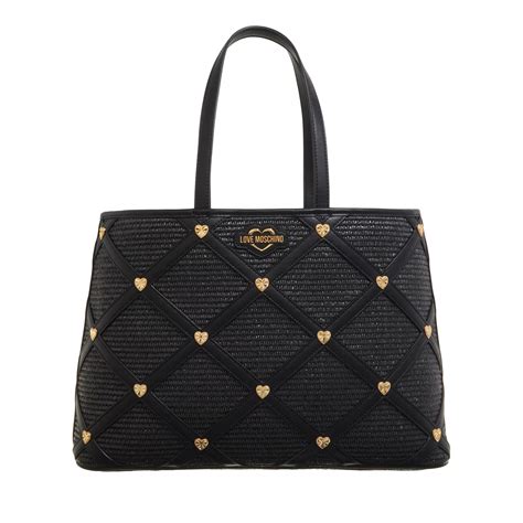 Love Moschino Shopper Raffia Black Rymlig shoppingväska