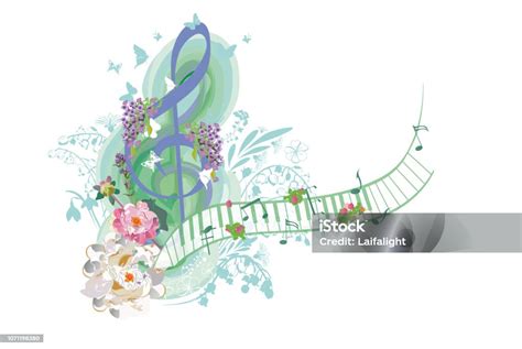 Abstract Treble Clef Decorated With Summer And Spring Flowers Notes