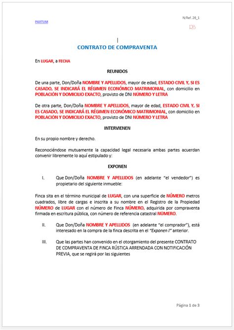 Contrato De Compraventa De Finca Rústica Arrendada Con Notificación