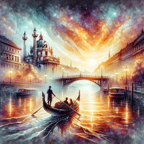 romantic vienna gondola scene  sunset  wate ai art