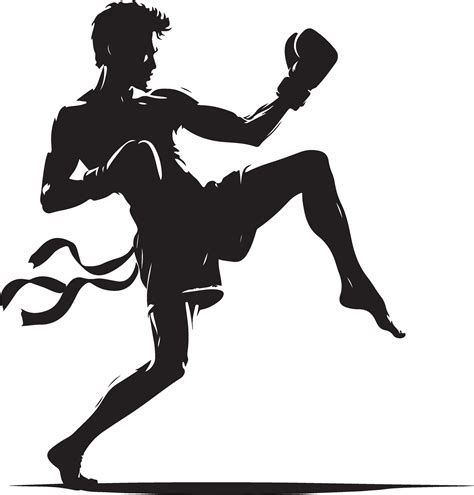 masculino silueta muay tailandés kickboxing ilustración negro color