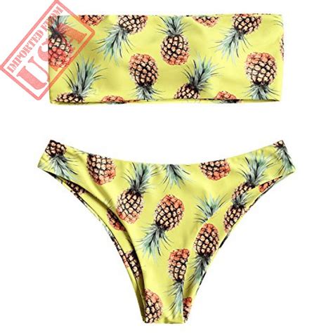 CharMma Women S Strapless Pineapple Print High Cut Bandeau Bikini Set