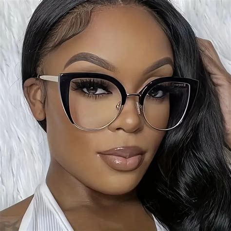 Large Cat Eye Clear Lens Glasses Fashion Computer Glasses Temu