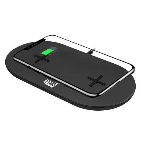 15W Max Qi Certified Dual 2 Coil Wireless Fast Charging Pad Adesso