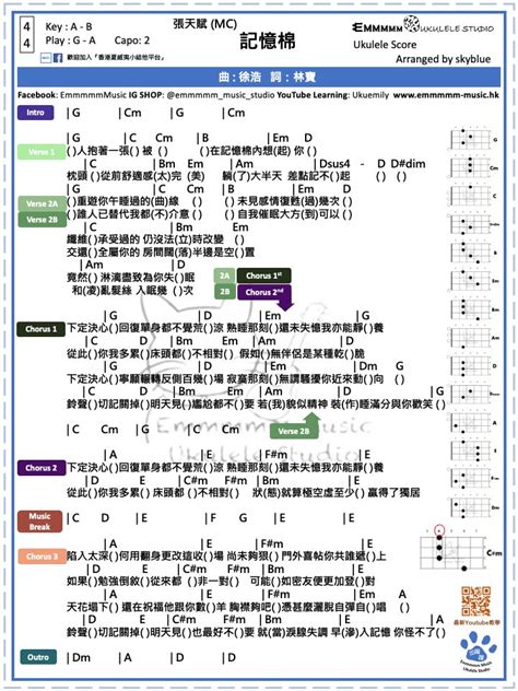 Mc 張天賦 記憶棉｜免費ukulele樂譜 The Ukulele Store 香港小結他店