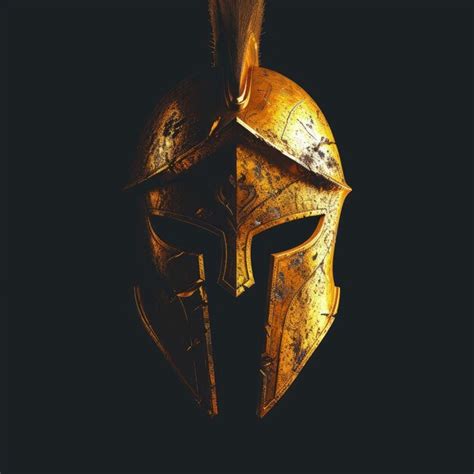 Ancient Greek Gold Spartan Helmet Of A Fierce Warrior Premium AI