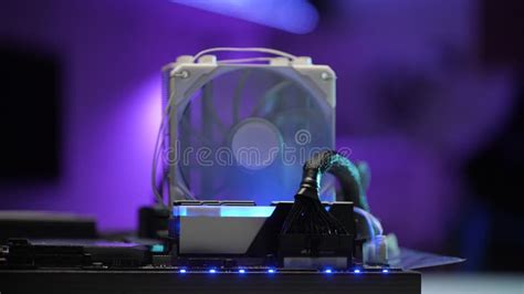 Detail Selective Focus Of Cooling Fan With Multicolor Neon LED Light