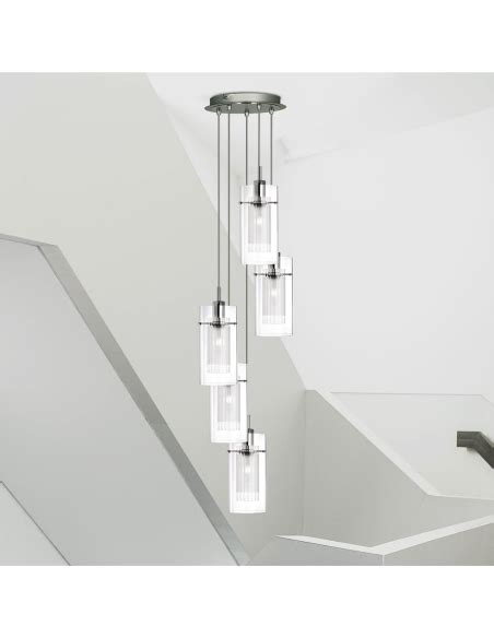 Searchlight Duo I Ceiling 5 Light Multi Drop Pendant Satin Silver Glass