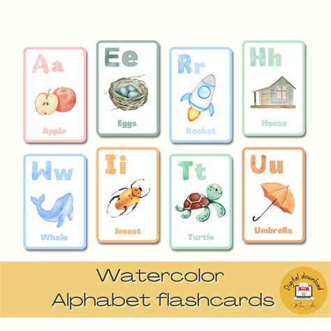 Watercolor Alphabet Flashcards ABC Montessori Cards Homeschool