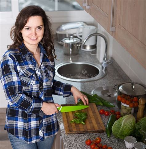 Housewife Cooking Vegetables At Domestic Kitchen Stock Image Image Of Housewife Cutting 78915105