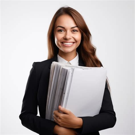 Premium AI Image Lawyer Businesswoman Holding A Stack Of Documents