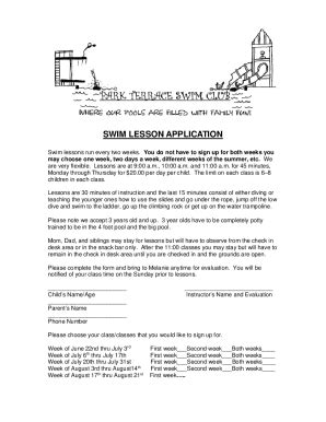 Fillable Online Swim Lesson Planning Preparation In The Swim Fax