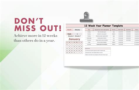 12 Week Year Planner Template in Excel, Google Sheets - Download ...