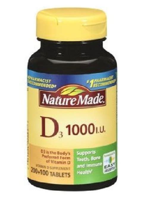 Nature Made Vitamin D3 1000 Iu Softgels 300 Count Supports Bone And Immune Health