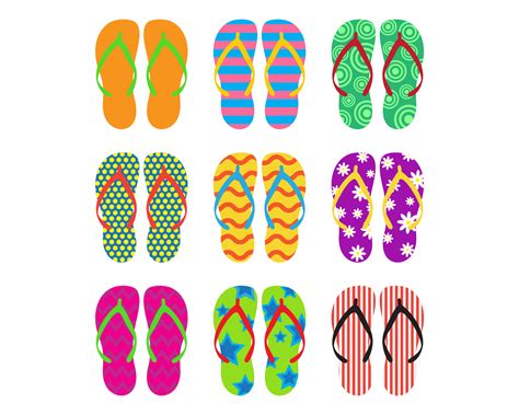 Collection Of Colorful Flip Flops Set On White Background Vector