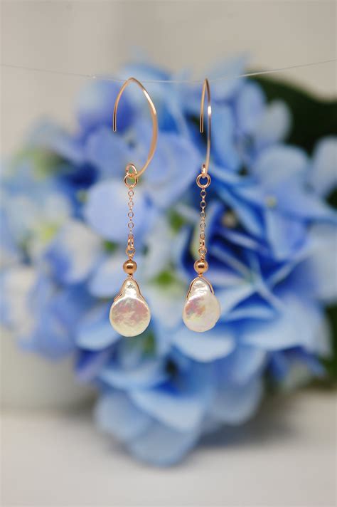 Freshwater Baroque Pearl Drop Earrings 14k Rose Gold Filled T Be031