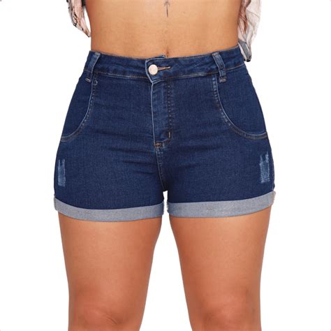 Short Jeans Bermuda Feminino Luxo Cintura Alta Destroyed Hot Pants Modela Bumbum Barra Desfiada