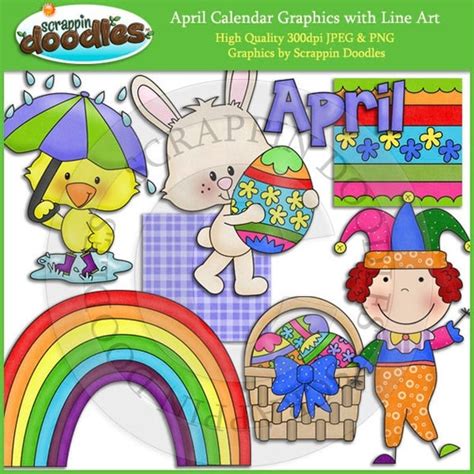 April Calendar Clip Art with Line Art Download by ScrappinDoodles