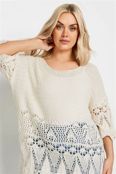 Yours Plus Size Ivory White Crochet Detail Jumper Yours Clothing