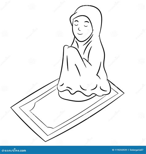 Muslim Girl Praying Hand Drawn Vector Illustration Stock Illustration