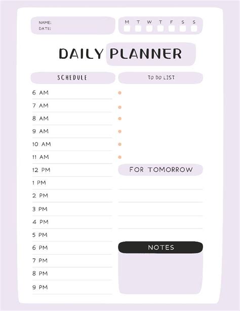 Weekly Planner Template Daily Schedule Planner Daily Planner Pages