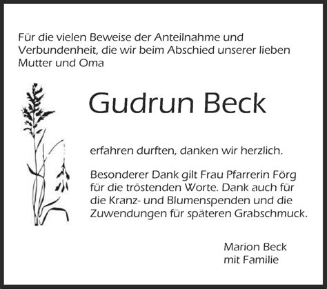 Traueranzeigen Von Gudrun Beck Stuttgart Gedenkt De