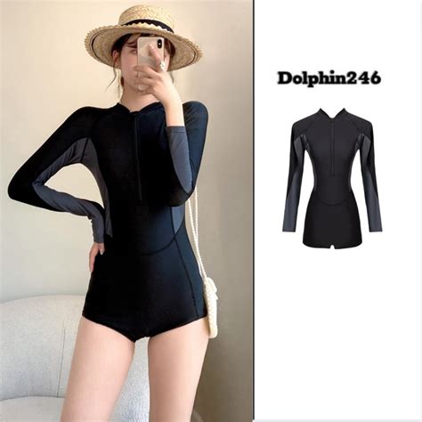 Mua Bikini đi biển đồ bơi nữ kín đáo liền thân có khóa kéo tay dài dáng thể thao che khuyết điểm