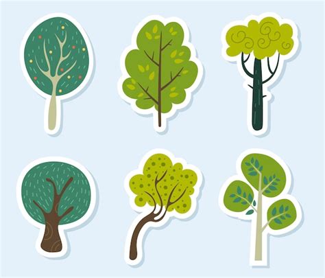 Premium Vector Forest Tree Stickers Nature Abstract Set Collection