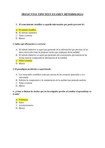 PREGUNTAS TIPO TEST EXAMEN METODOLOGIA Pdf