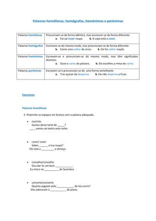 Palavras Hom Fonas Hom Nimas Hom Grafas E Par Nimas Pdf