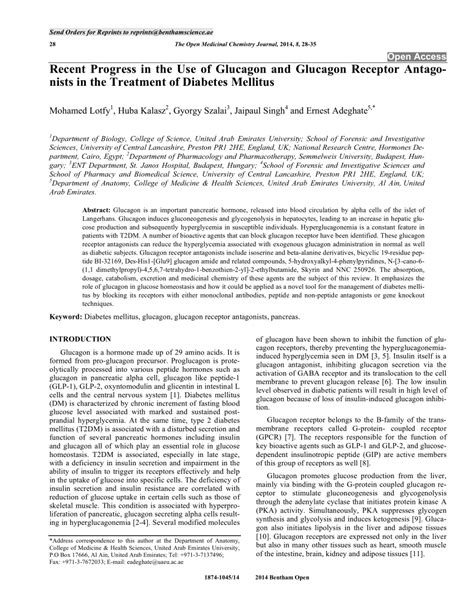 (PDF) Recent Progress in the Use of Glucagon and Glucagon Receptor ...