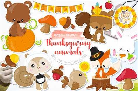 Thanksgiving Animals By Prettygrafik Design | TheHungryJPEG