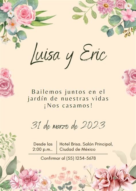 Invitaciones De Boda Flores PowerPoint CanvaEjemplos Y Plantillas