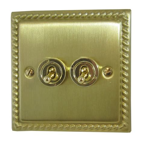 G H Georgian Satin Brass Toggle Switch 2 Gang