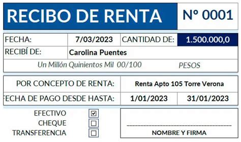 Recibo De Arrendamiento Formato Descarga Gratis
