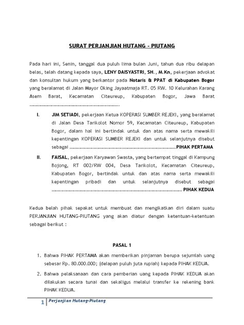 Detail Surat Pernyataan Hutang Piutang Koleksi Nomer 46