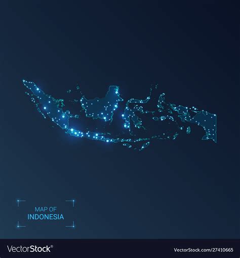 Indonesia map with cities luminous dots - neon Vector Image