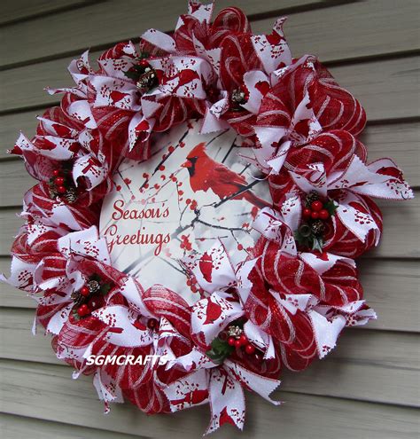 Cardinal Deco Mesh Wreath Cardinal Christmas Wreath Red Cardinal Wreath Bird Wreath Winter