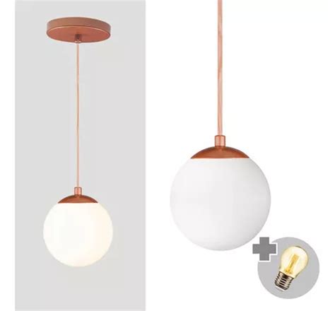 Luminária lustre Love Loft Pendente bronze globo de vidro branco de