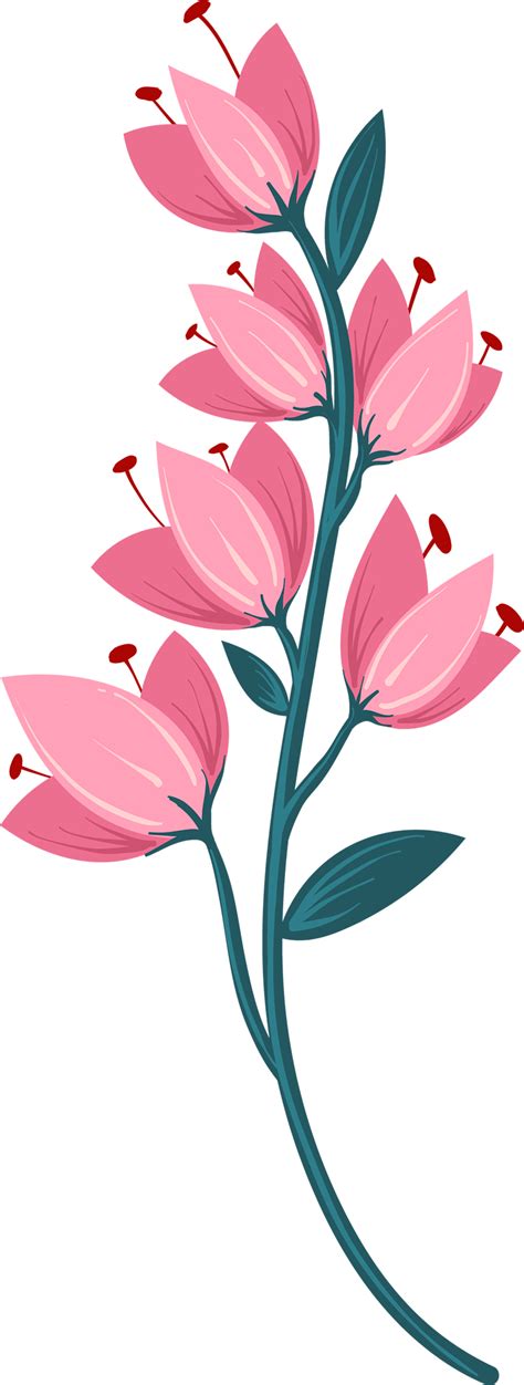 A Pink Flower With Green Stems On A White Background