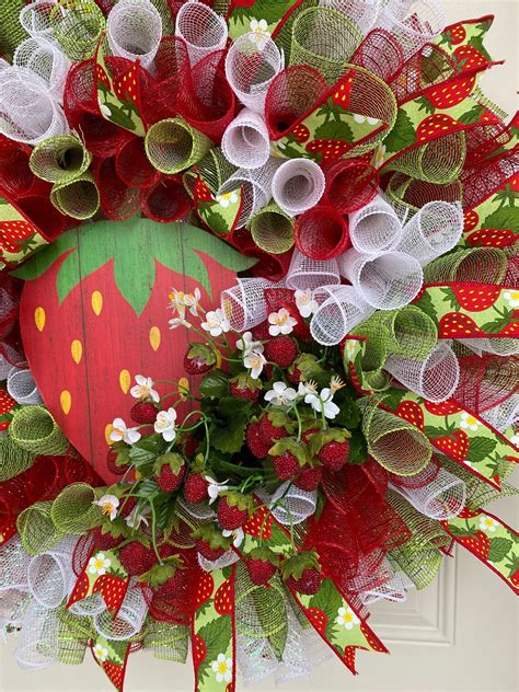 Summer Strawberry Deco Mesh Wreath Strawberry Wreath Summer Etsy