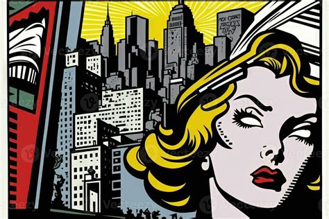 Roy Lichtenstein style imaginary representation new york city if painted by artist illustration ...