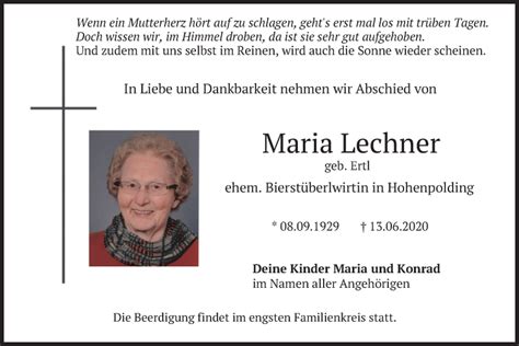 Traueranzeigen Von Maria Lechner Trauer Merkur De