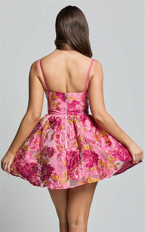 Brailey Mini Dress Sweetheart Bustier Dress In Pink Jacquard Showpo