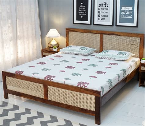 Buy Aelin Bed Without Storage King Size Honey Finish At 36 OFF